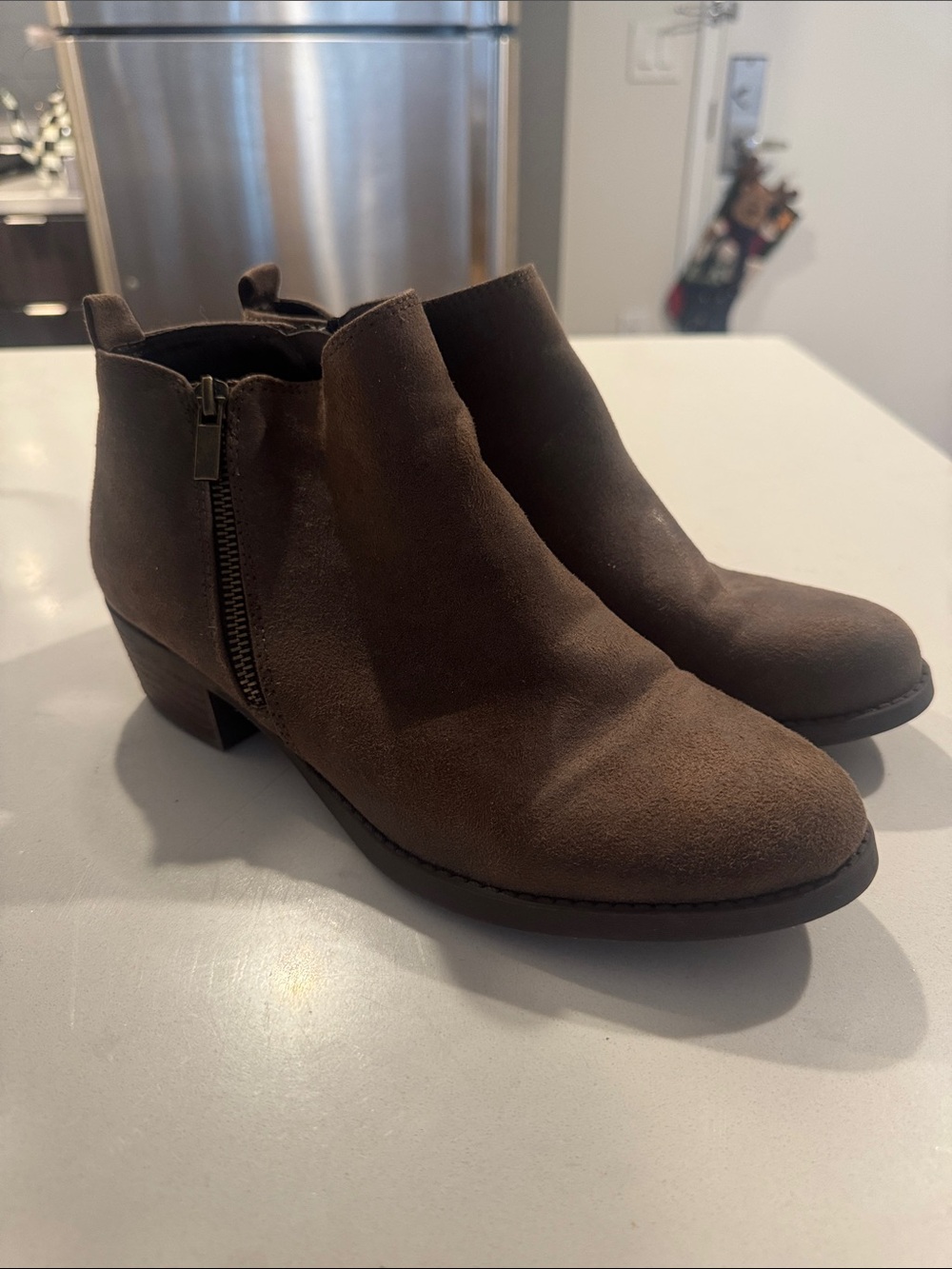 Carlos Women's Brown Suede Ankle Booties with Side Zip